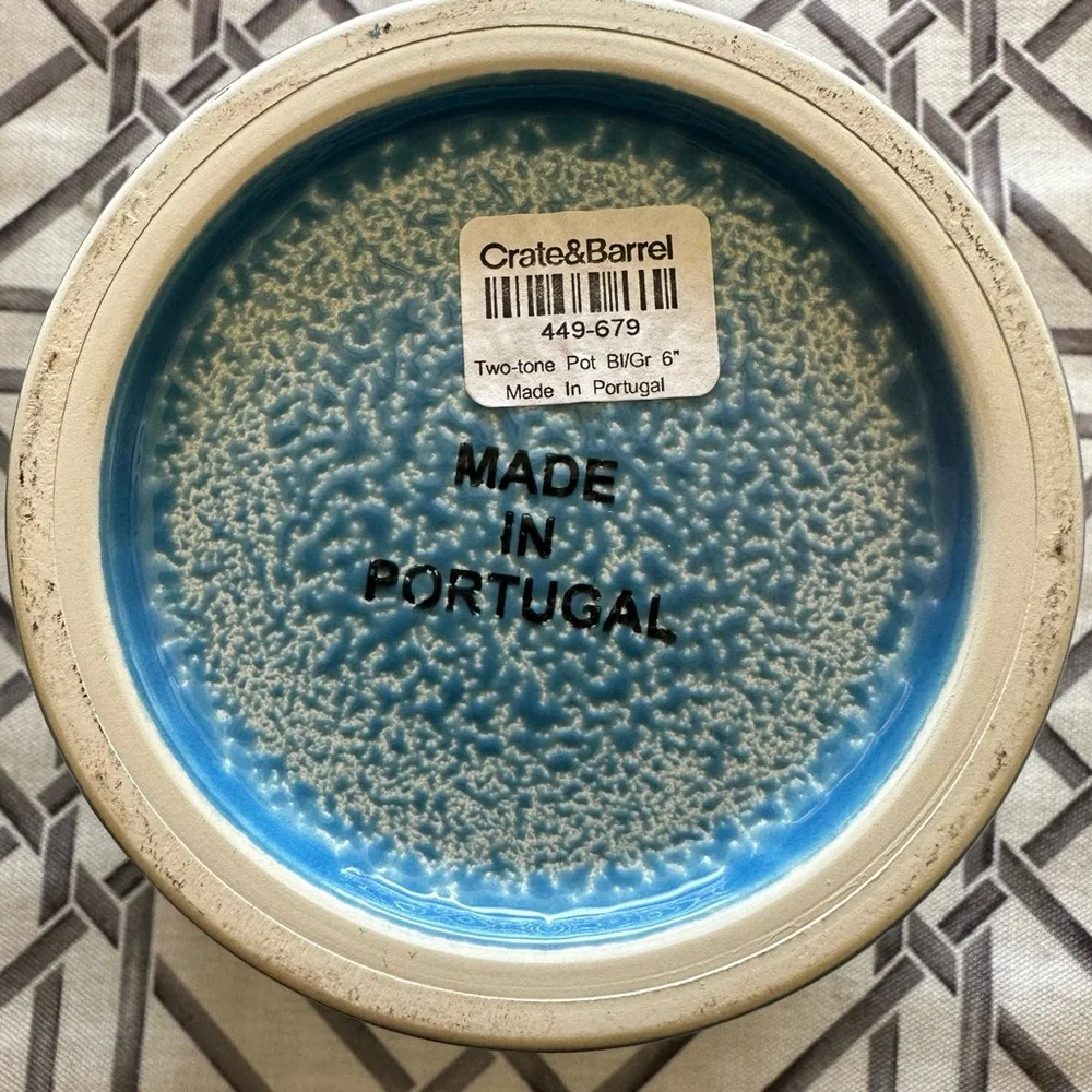 Crate&Barrel Two-Tone Blue Green Pot 6”